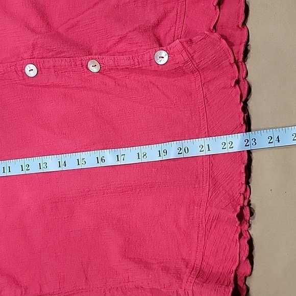 J. Jill Size L Linen Blend Bright Pink Button Down Short Sleeve Blouse, EUC - Picture 10 of 11